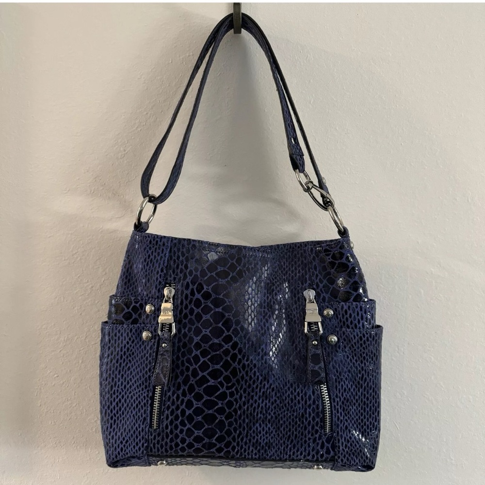 B. Makowsky Glove Leather Convertible Shoulder Bag, Blue, Rare
